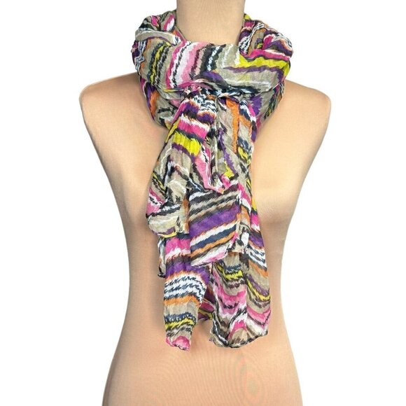 NWT Amrita Singh Chiffon Multicolor Wavy Pattern Scarf Beach Cover-Up Sarong - Picture 1 of 11